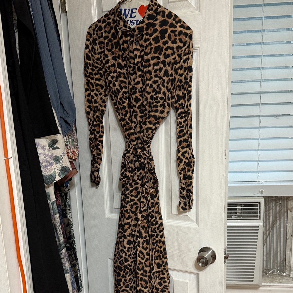 Zara Leopard Print Long Sleeve Wrap Dress - Tan/Black